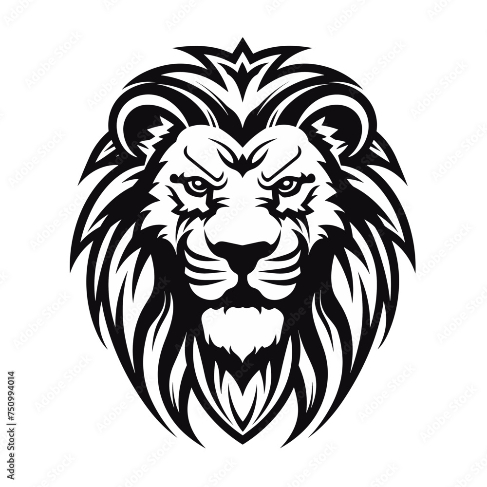 Obraz premium lion head black and white vector illustration isolated transparent background, logo, cut out or cutout t-shirt print design, poster, baby products, packaging design, tribal tattoo