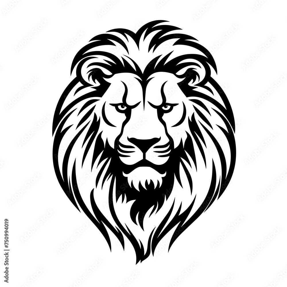 Fototapeta premium lion head black and white vector illustration isolated transparent background, logo, cut out or cutout t-shirt print design, poster, baby products, packaging design, tribal tattoo