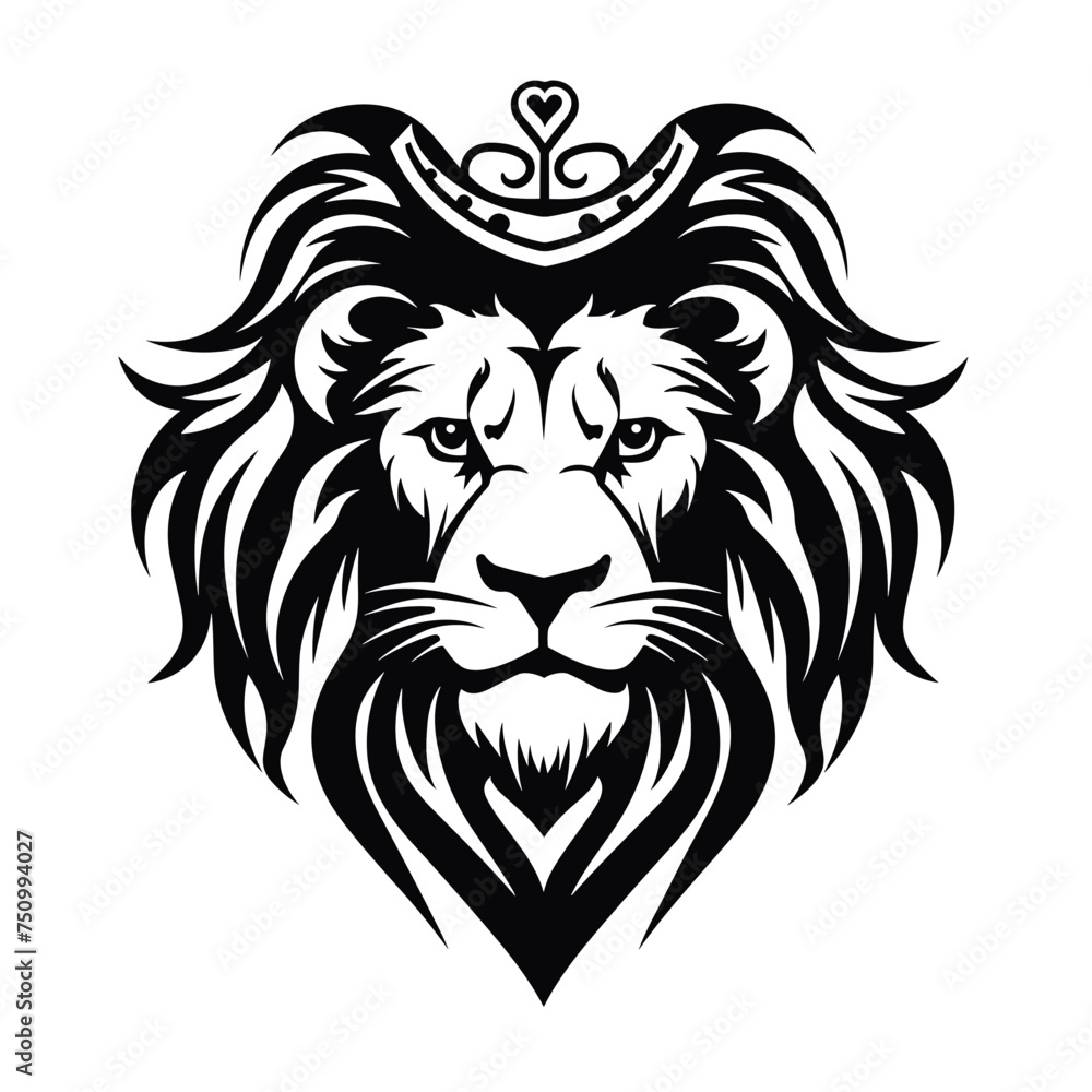 lion head wearing tiara black and white vector illustration isolated transparent background, logo, cut out or cutout t-shirt print design, poster, baby products, packaging design, tribal tattoo lion head wearing tiara black and white vector illustration isolated transparent background, logo, cut out or cutout t-shirt print design, poster, baby products, packaging design, tribal tattoo