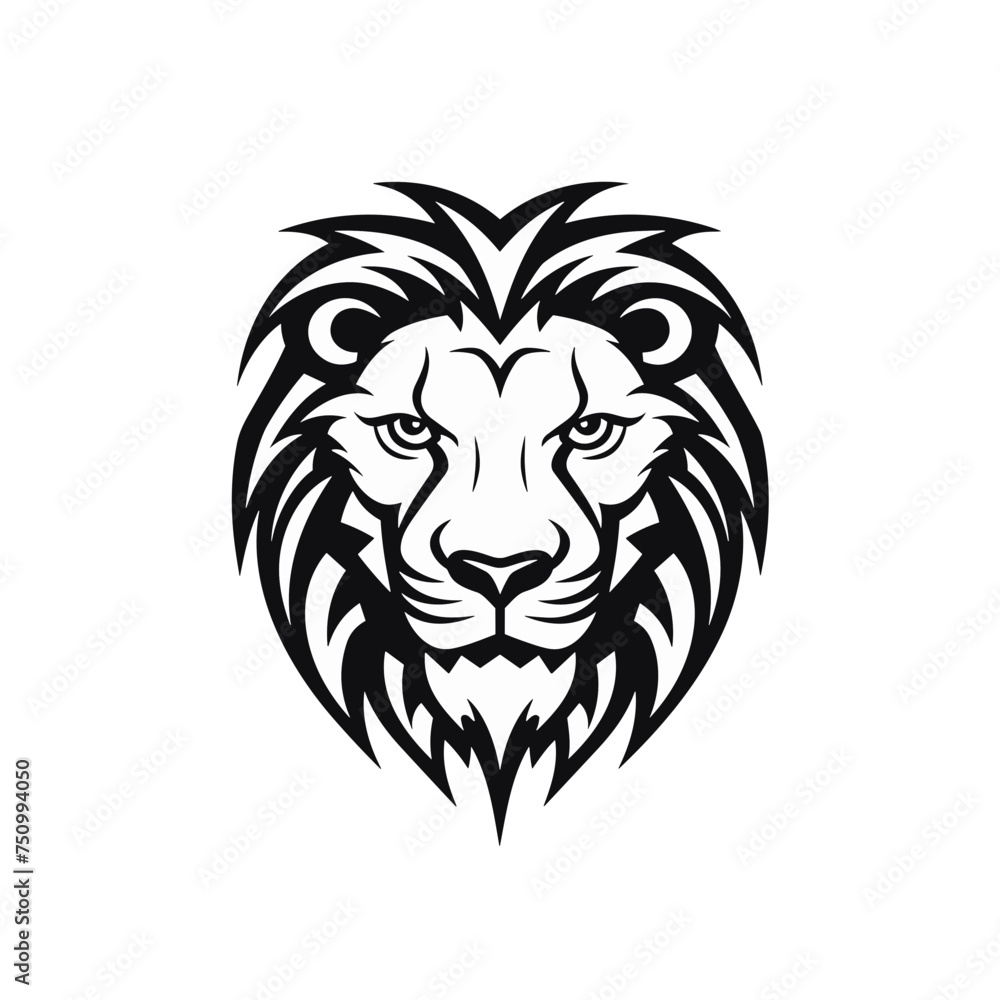 Obraz premium lion head black and white vector illustration isolated transparent background, logo, cut out or cutout t-shirt print design, poster, baby products, packaging design, tribal tattoo