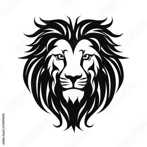 lion  head black and white vector illustration isolated transparent background  logo  cut out or cutout t-shirt print design   poster  baby products  packaging design  tribal tattoo