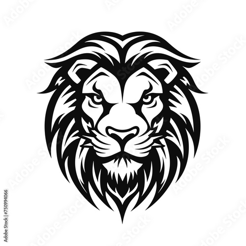 Fototapeta Naklejka Na Ścianę i Meble -  lion head black and white vector illustration isolated transparent background, logo, cut out or cutout t-shirt print design,  poster, baby products, packaging design, tribal tattoo