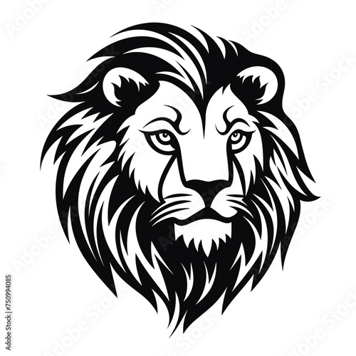 lion head black and white vector illustration isolated transparent background  logo  cut out or cutout t-shirt print design   poster  baby products  packaging design  tribal tattoo