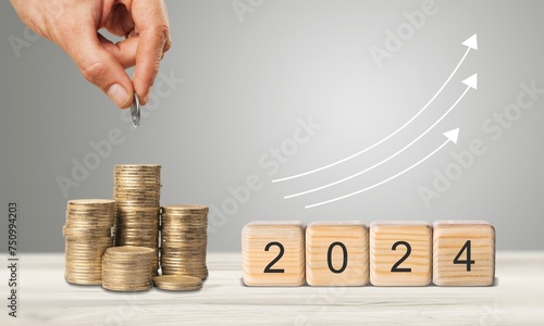 Wooden block with 2024 flipped numbers with graph