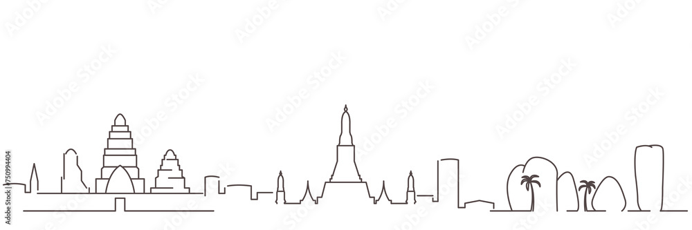 Thailand Dark Line Simple Minimalist Skyline With White Background