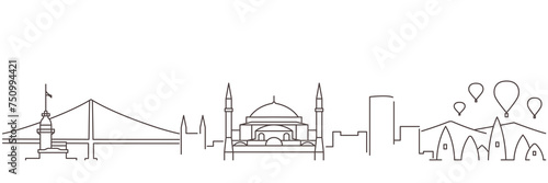 Turkey Dark Line Simple Minimalist Skyline With White Background