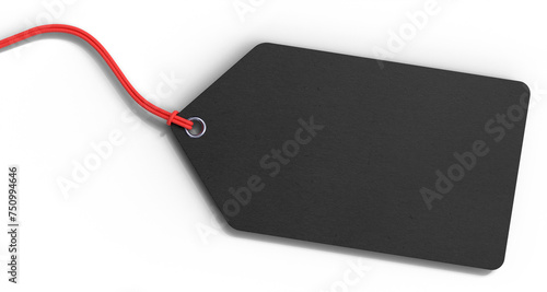 Blank black paper hang tag isolated on transparent background