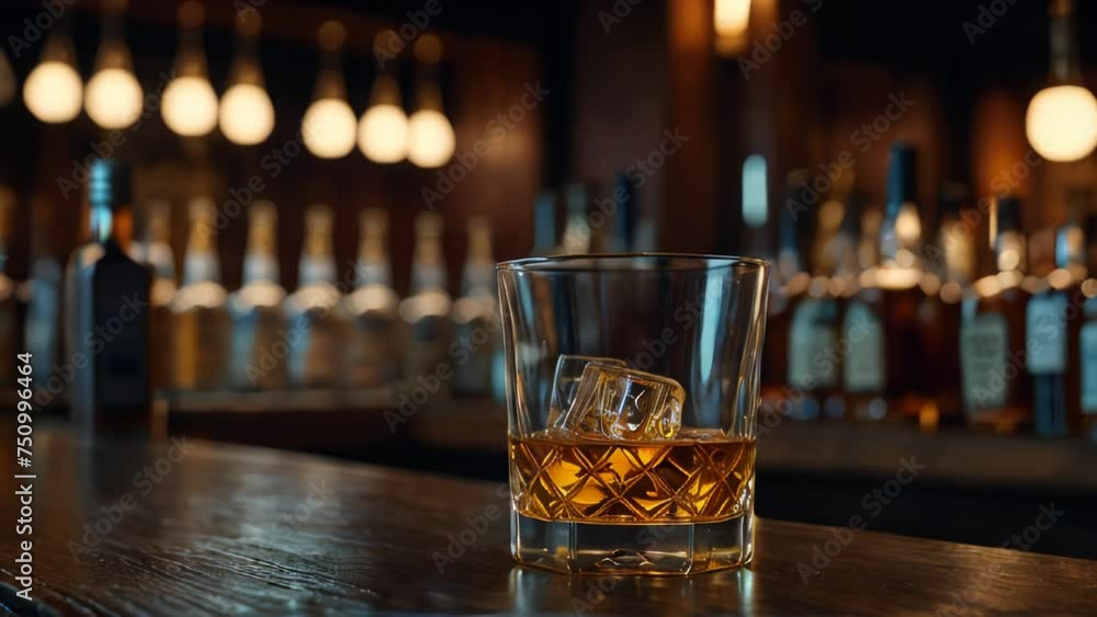 glass of whiskey on the bar table behind the bar glass of whiskey on the bar table behind the bar