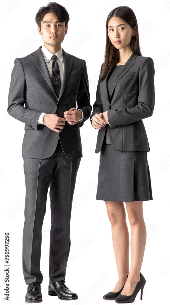 Asian business man and woman in transparent background Asian business man and woman in transparent background