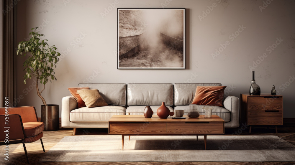 A stylish living room with textured walls and a mix of contemporary and classic furniture, including a grey couch and a glass-top side table A stylish living room with textured walls and a mix of contemporary and classic furniture, including a grey couch and a glass-top side table