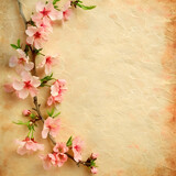 spring blossom cherry tree and pink flowers on brown old paper grunge background spring blossom cherry tree and pink flowers on brown old paper grunge .