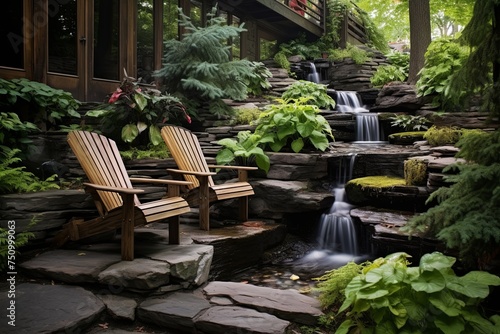 Cascading Waterfall Retreat: Scandinavian Backyard Oasis with Stone Paths and Cozy Lounge