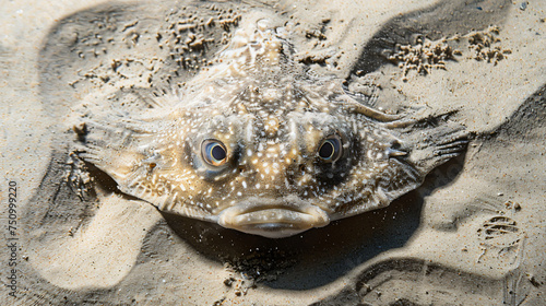 A flounder blending into the sandy bottom