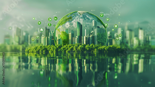 carbon neutral city and environmental technology concept. Sustainable development goals. SDGs.,  Resource recycling. Recycling society. Green tech photo