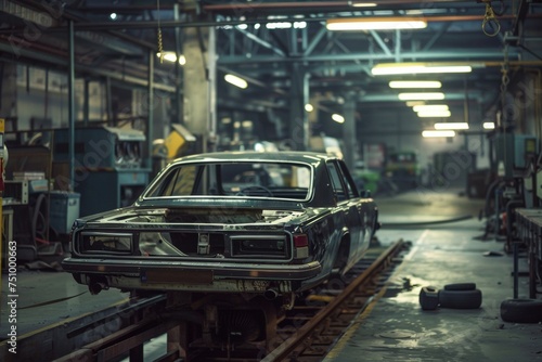 A car is being worked on in a dimly lit garage © top images