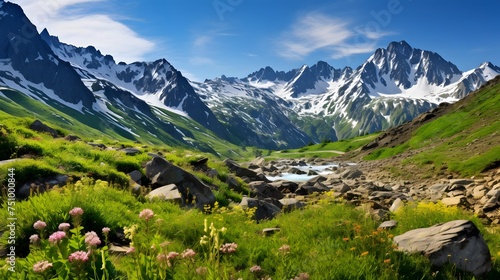 Beautiful panoramic view of alpine meadow in summer