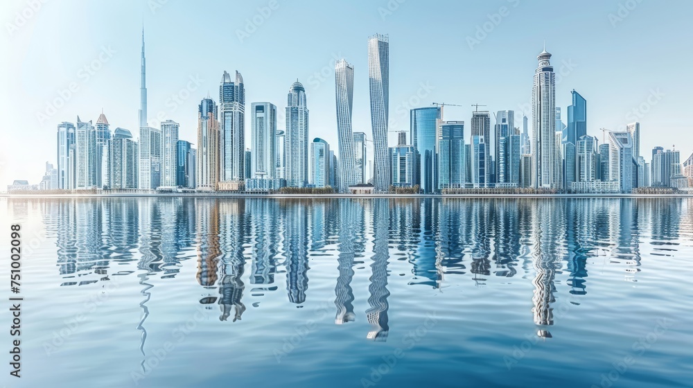 Futuristic smart city skyline panorama  eco urban landscape with skyscrapers and towers