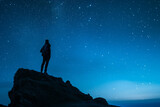 Lone Explorer Under the Starry Sky: A Night of Solitude and Cosmic Wonder on the Cliffside