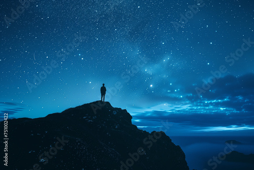 Dreamer's Vista: A Man Against the Infinite Expanse of the Star-Studded Night Sky