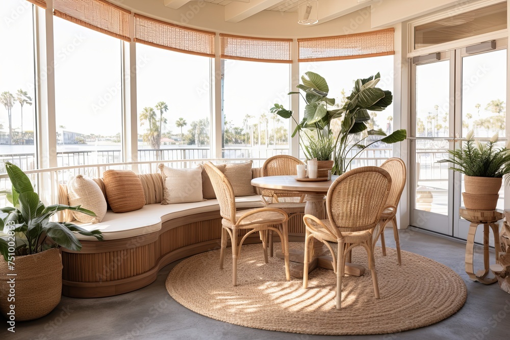 Desert Plant and Rug Coastal Cafe: Rattan Seating & Light Decor Vibes