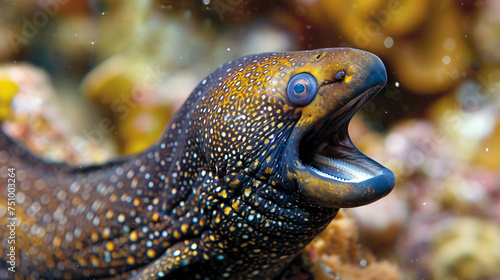 A moray eel with its mouth agape photo