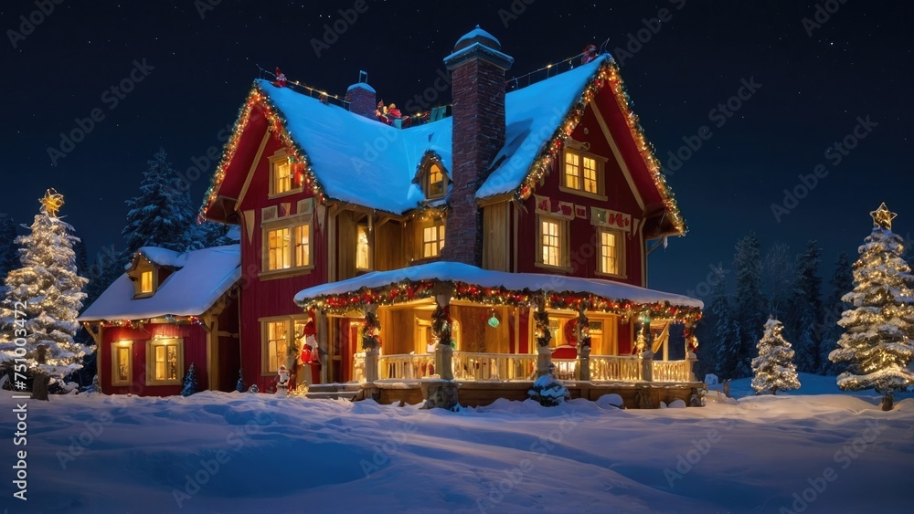 christmas house in the night background photo