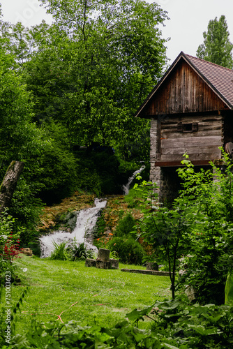 Beautiful waterfall at famous Rastoke village in Slunj, Coratia.