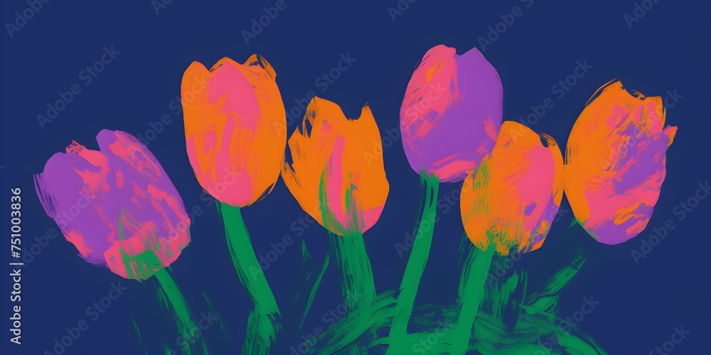 Tulips spring background in unexpected colors - abstract illustration