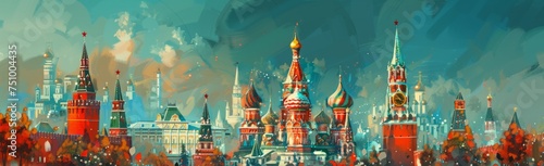 warm color palettes painted russian city Generative AI