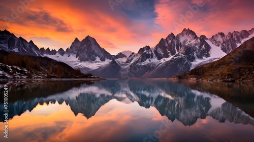 Mountain lake at sunset in Cordillera Huayhuash, Peru