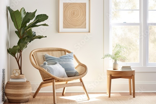 Coastal Style Room: Woven Wall Hangings, Rattan Chair, Sunny Window Corner
