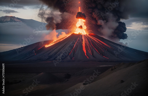 Wybuch wulkanu, erupcja lawy. photo