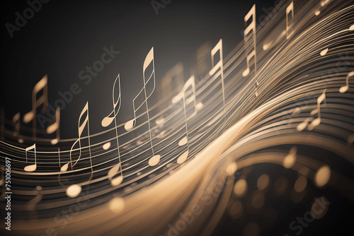 Musical notes on a dark background.