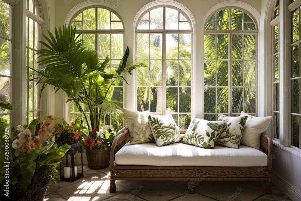 Sunlit Coastal Villa: Large Windows, Lush Fern, and Orchid Displays Sunlit Coastal Villa: Large Windows, Lush Fern, and Orchid Displays