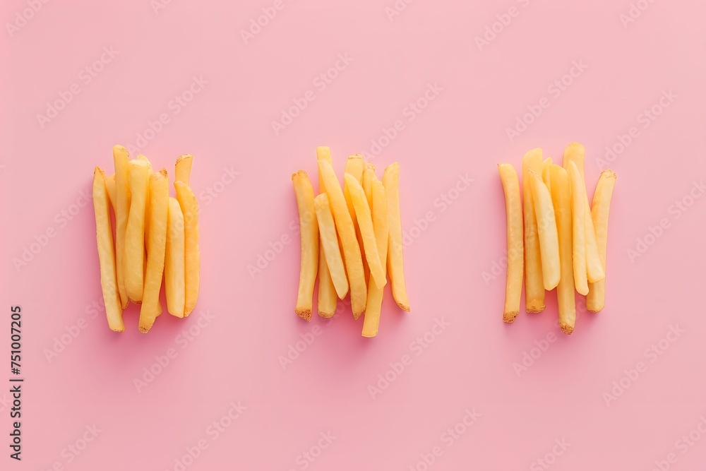 Fries on Pastel Background, simplicity, beloved snack, minimalistic arrangement, classic fast-food Fries on Pastel Background, simplicity, beloved snack, minimalistic arrangement, classic fast-food