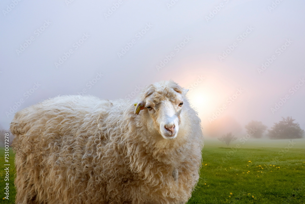 Female sheep in the spring at the farm Female sheep in the spring at the farm