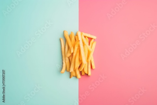 Fries on Pastel Background, simplicity, beloved snack, minimalistic arrangement, classic fast-food