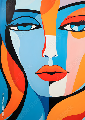 Woman face in colorful cubist style