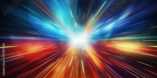 Ultra speed, beyond and progress concept background. attraction, attention, or bursting type, light speed color burst. Explosion or exploding fine strands of color rays photo