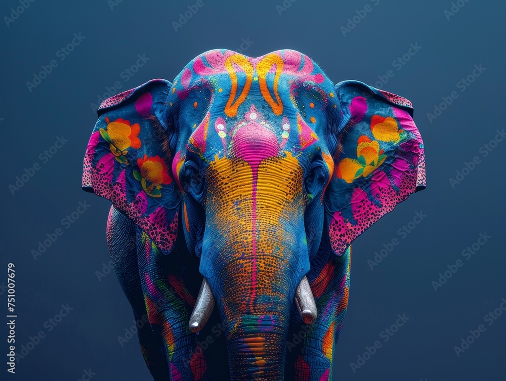 Obraz premium Painted Elephant on Blue Background