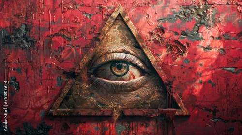 All seeing eye symbol red background photo