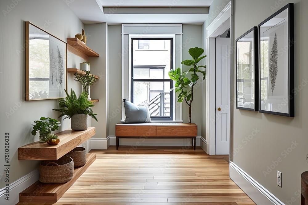 Modern Brownstone Entryway: Laminate Flooring & Green Plant Design Modern Brownstone Entryway: Laminate Flooring & Green Plant Design