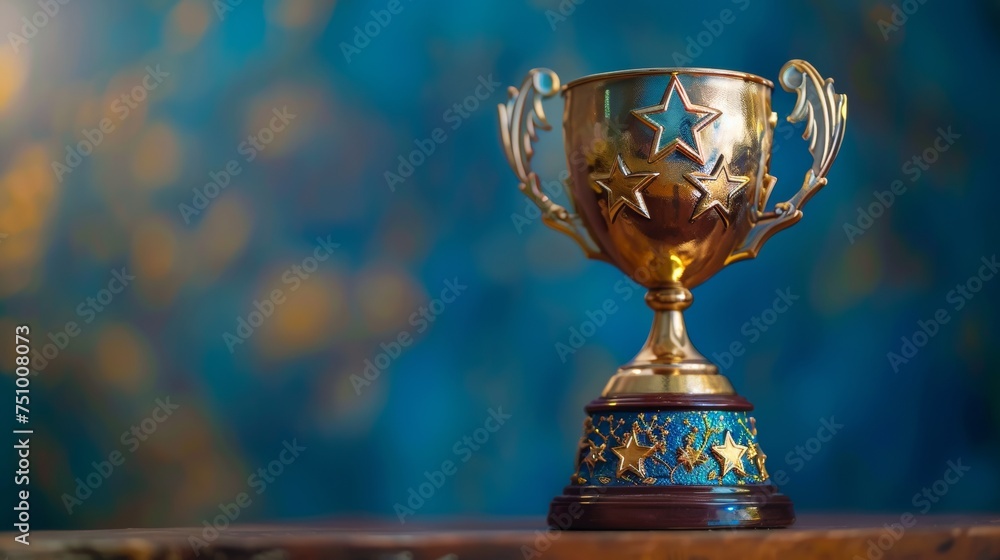Gold Trophy with Stars Blue Background Gold Trophy with Stars Blue Background