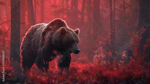 Bear Foraging in Forest