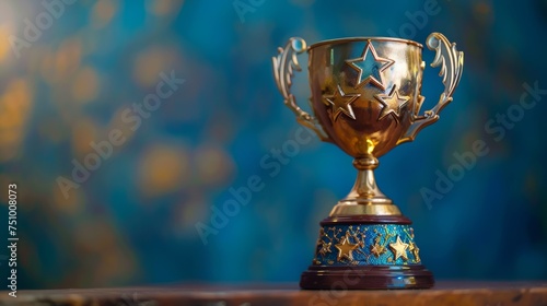 Gold Trophy with Stars Blue Background