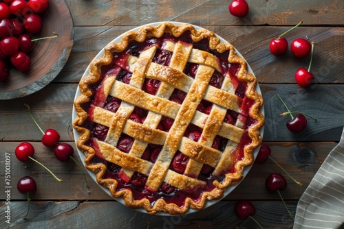 A minimalist representation of a delectable cherry pie. with clean lines and simple aesthetics. capturing the essence of this classic dessert.  photo