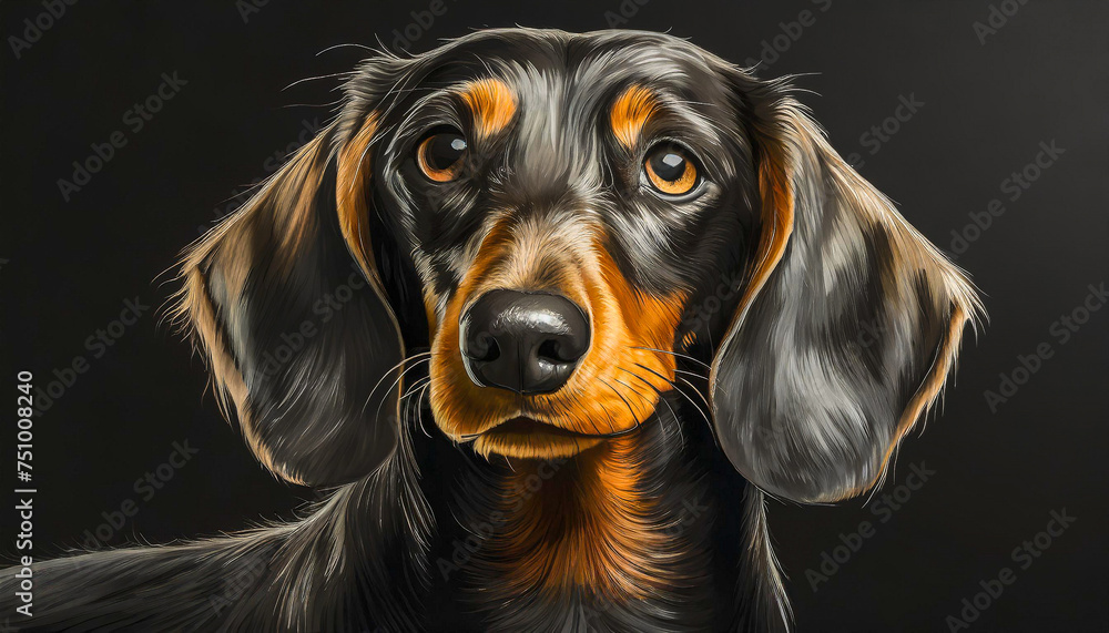 portrait of a dachshund dog on black background