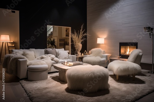 Smart Contemporary Home: Faux Fur Finesse with AR Entertainment & Voice-Activated Lighting