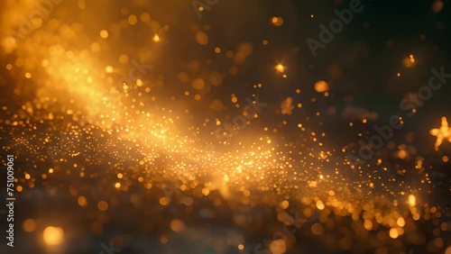 Gold dust particles fly in slow motion in the air lingering slowly. Dust Particles Background Bokeh Lights Background on Black Background 4k Footage Snow Particles Background. Gold Particles Moving