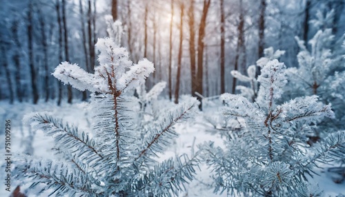 frost covered plants in winter forest abstract winter nature background